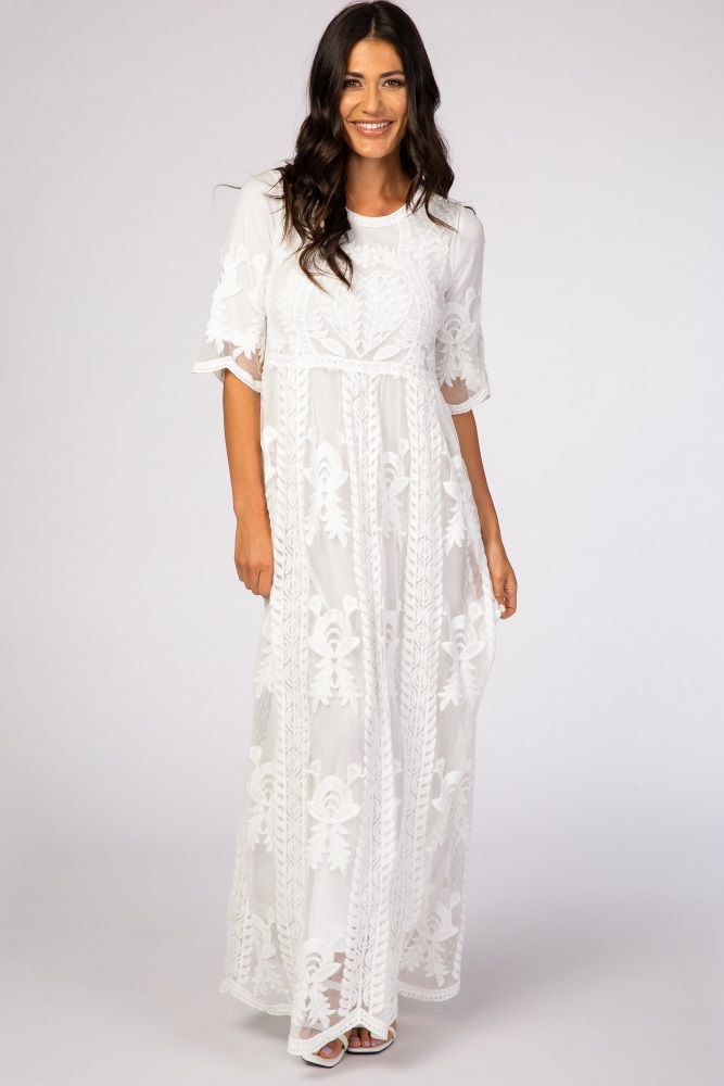 White Crochet Overlay Maxi Dress | PinkBlush Maternity