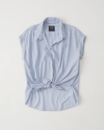 Short-Sleeve Tie-Front Poplin Shirt | Abercrombie & Fitch US & UK