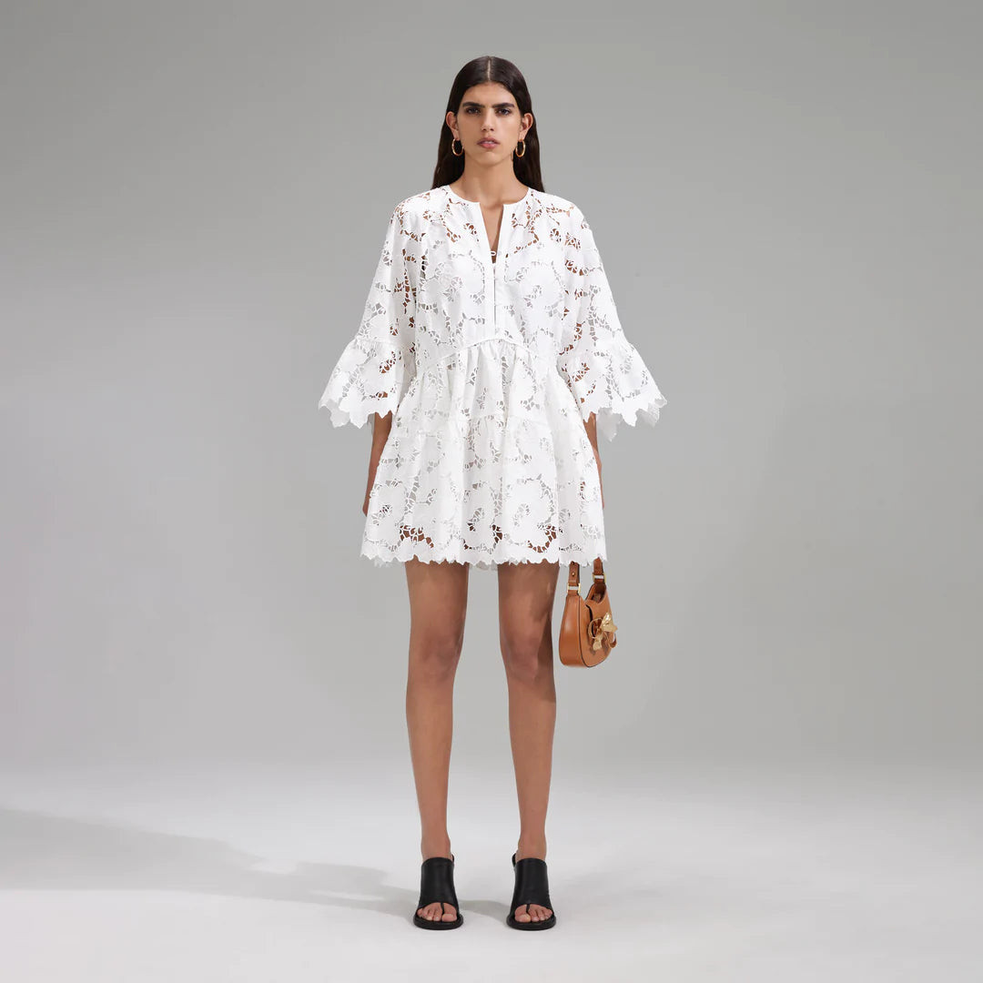 Lace Wide Sleeve Dress- White | Bette's