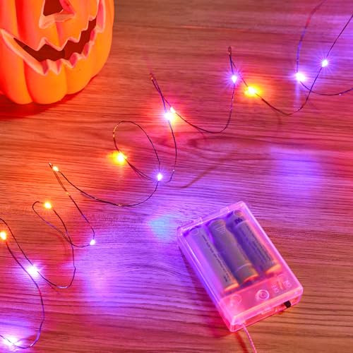 Halloween Fairy Lights, 33Ft 100 LED Battery Operated Fairy Lights, Waterproof Copper Wire Mason Jar Lights for Home Party Ghost Haunted House Indoor Outdoor Halloween Decorations, Orange & Purple | Amazon (US)