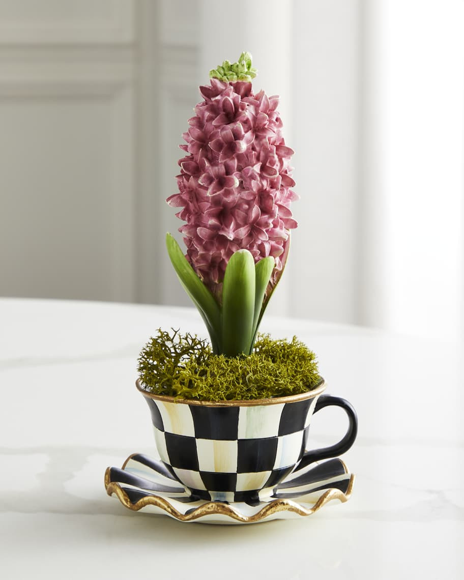 MacKenzie-Childs Courtly Check Teacup with Hyacinth Flower | Neiman Marcus