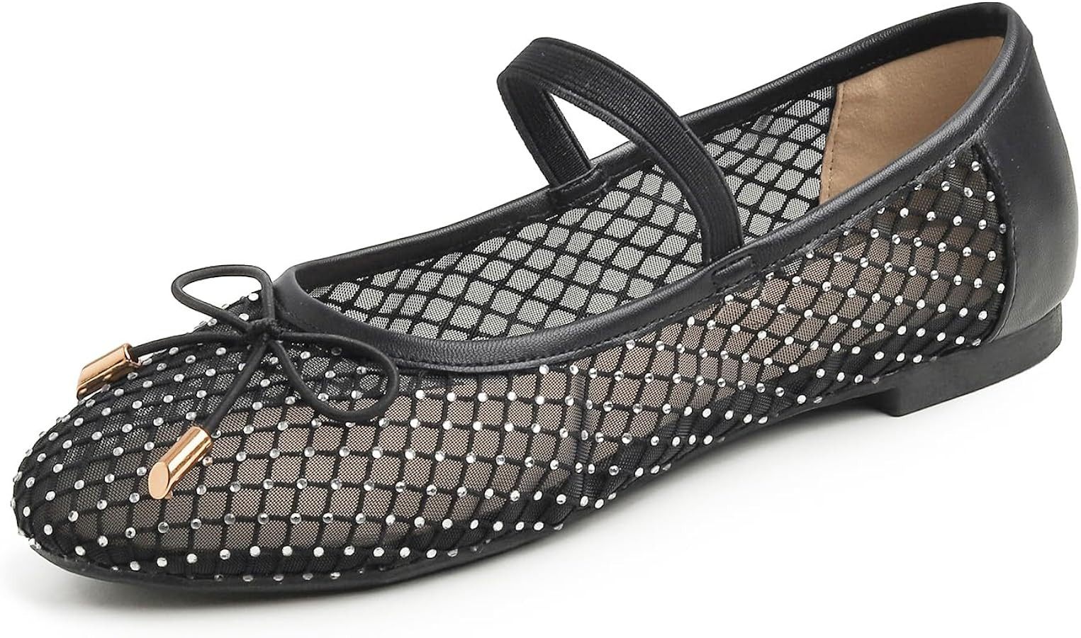 Women's Fashion Mesh Soft Mary Jane Round Toe Sparkle Flats | Amazon (US)