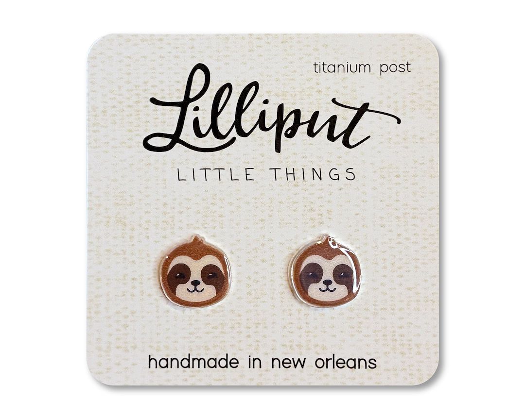 Sloth Earrings // Sloth Emoji Earrings // Sloth Face Earrings // Sloth Studs // Cute Sloth // Cut... | Etsy (US)