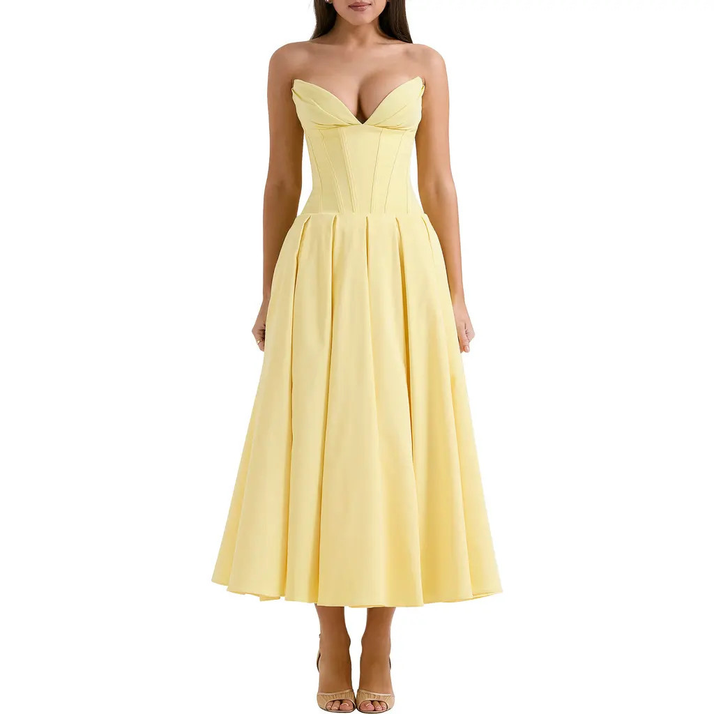 HOUSE OF CB Lady E Strapless Corset Gown in Sunshine at Nordstrom, Size X-Small D | Nordstrom