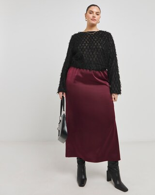 Burgundy Satin Maxi Skirt | Simply Be (UK)