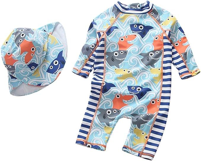 Yober Baby Boys Kids Swimsuit One Piece Toddlers Zipper Bathing Suit Swimwear with Hat Rash Guard... | Amazon (US)