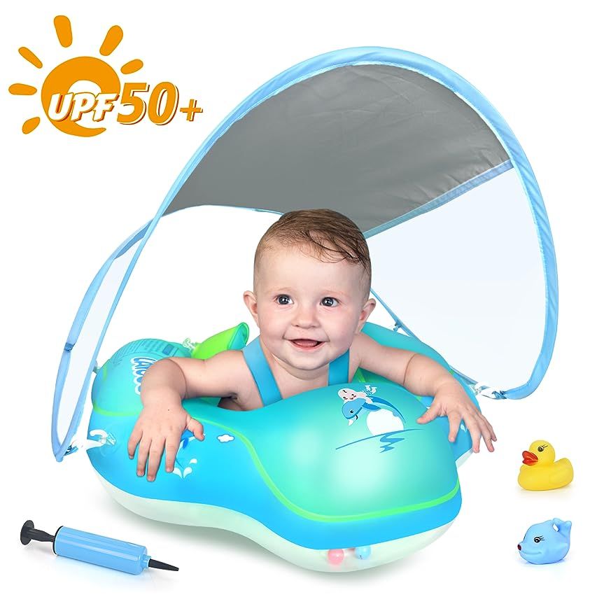 LAYCOL Baby Swimming Float Inflatable Baby Pool Float Ring Newest with Sun Protection Canopy,add Tai | Amazon (US)