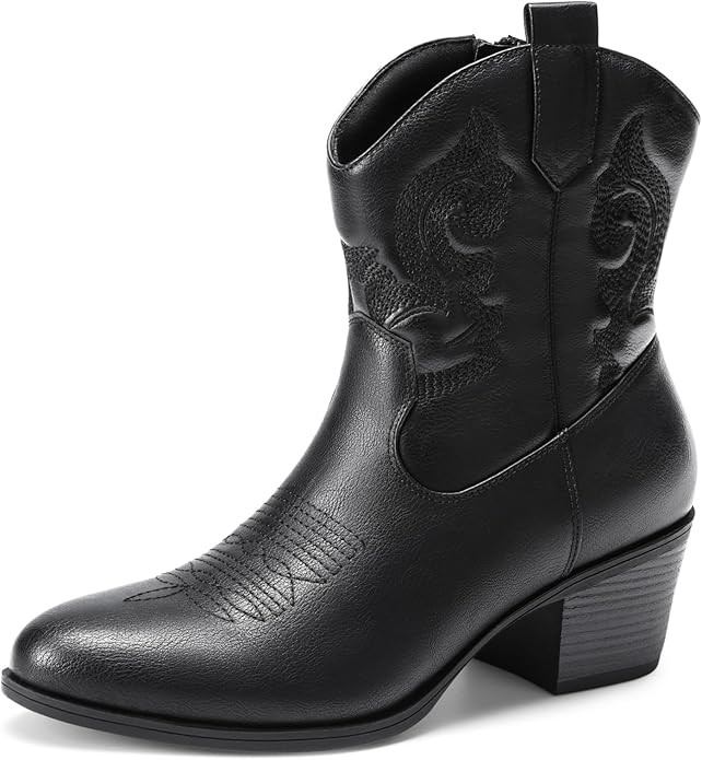 DREAM PAIRS Women's Western Cowboy Cowgirl Embroidered Ankle Boots Fashion Low chunky Heel Round ... | Amazon (US)