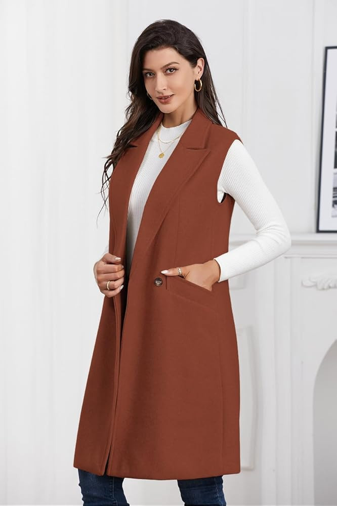IDEALSANXUN Womens Long Vest Fall Winter Wool Sleeveless Blazer Jackets Waistcoat Coats | Amazon (US)