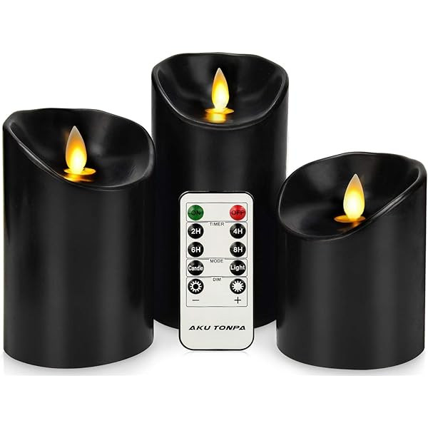 Kitch Aroma Black flameless Candles, Black Candles Battery Operated LED Pillar Candles with Movin... | Amazon (US)