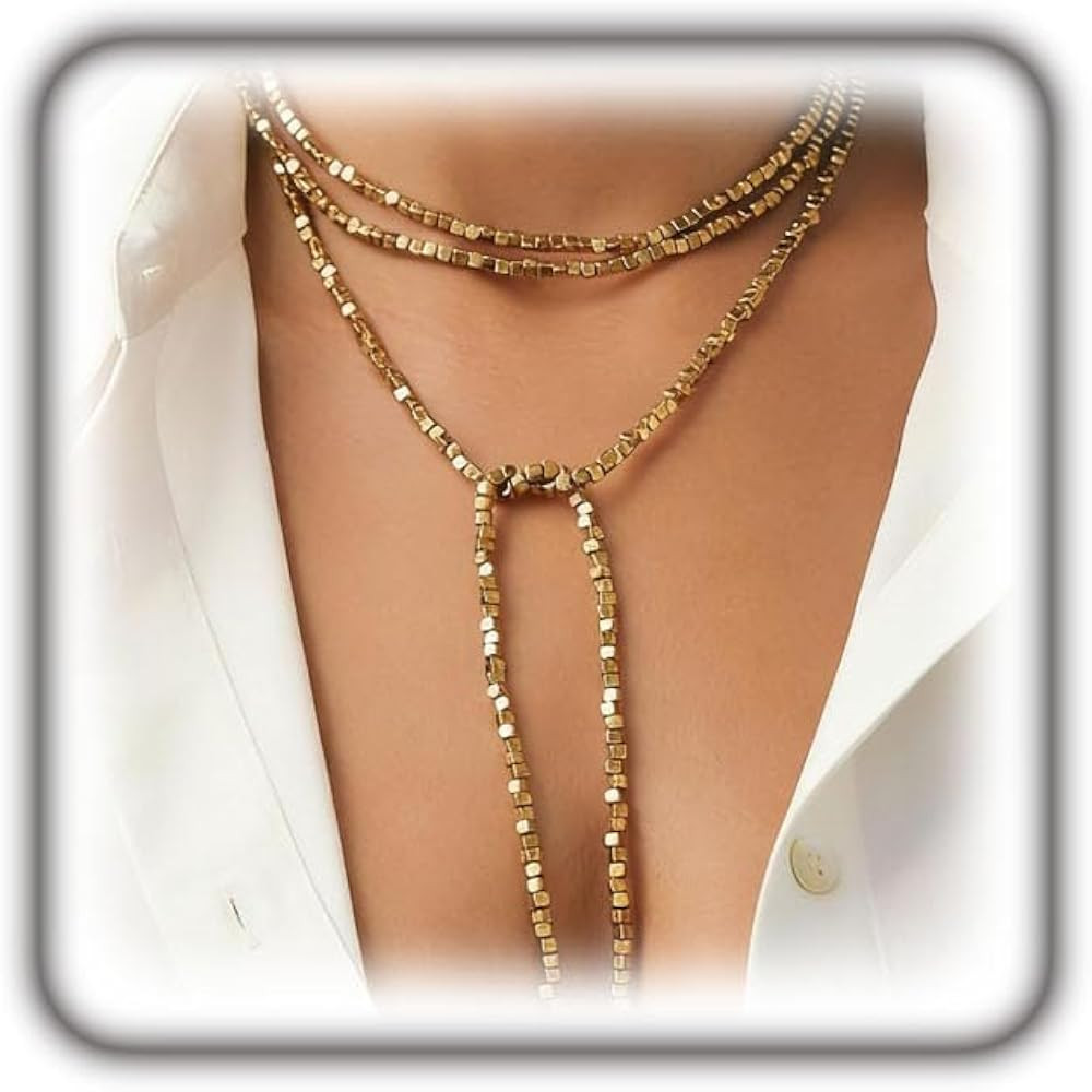 Gold Long Necklace for Women,Gold Beaded Long Chain Necklaces,Vintage Layered Pearl Strand Y Neck... | Amazon (US)