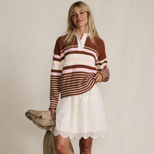 Women's Drifter Rugby with Woven Collar Sweater | Lands' End (US)