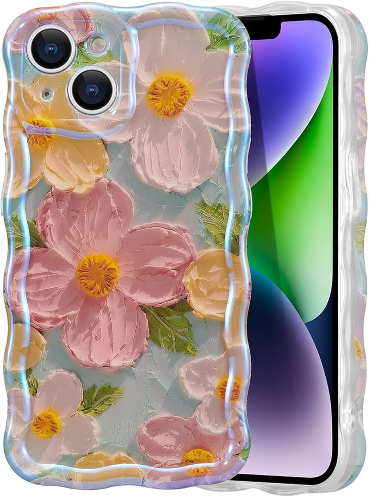 EYZUTAK Case for iPhone 15, Colorful Retro Oil Painting Printed Flower Laser Beam Glossy Pattern ... | Amazon (US)