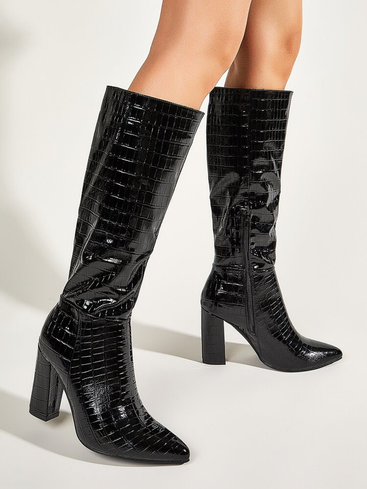Point Toe Chunky Heeled Boots | SHEIN