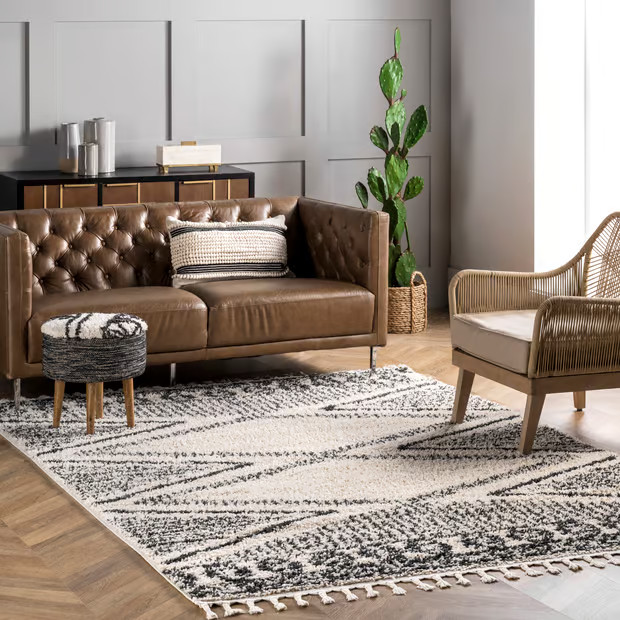 Off White Diamond Lattice Tassel 9' x 12' Area Rug | Rugs USA