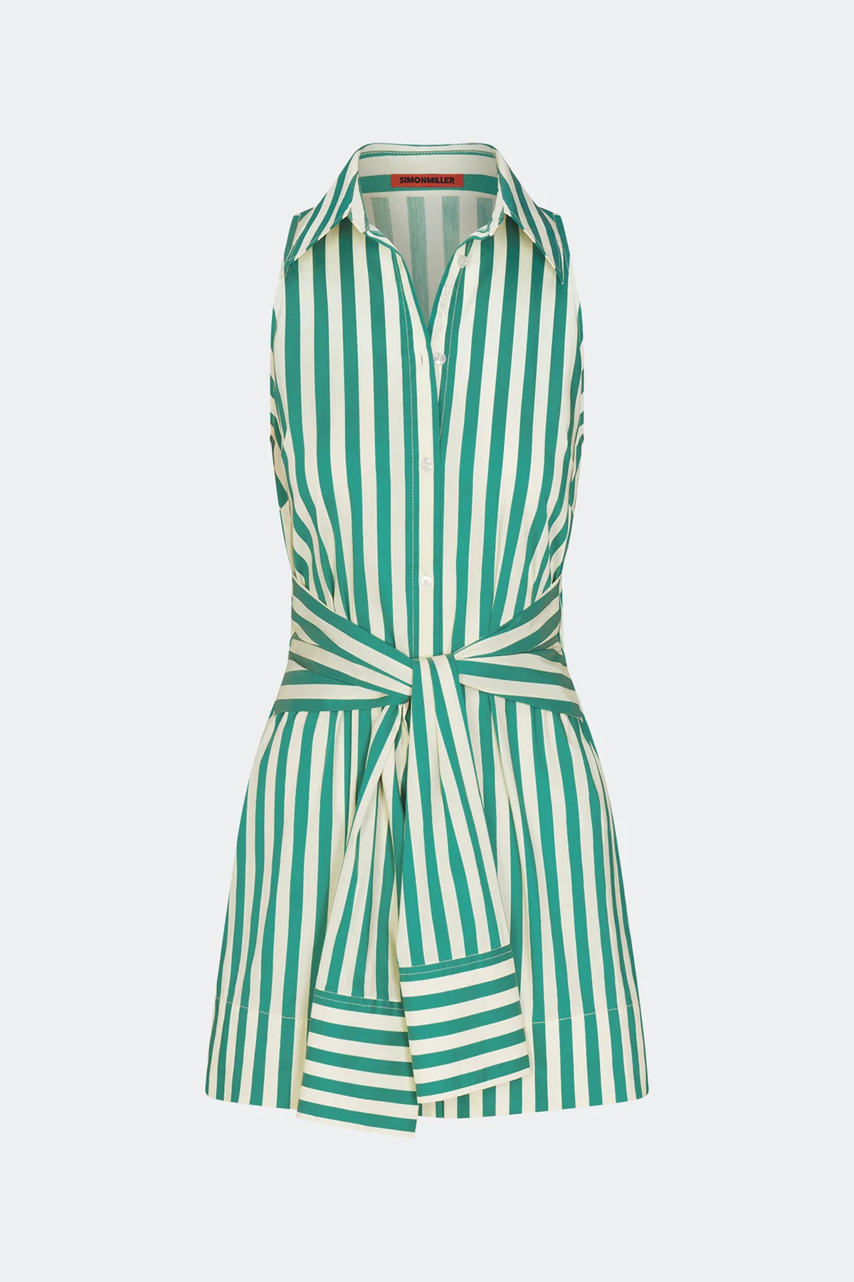 Inna Sleeveless Poplin Mini Dress In Teal/Cream Stripe | Simon Miller