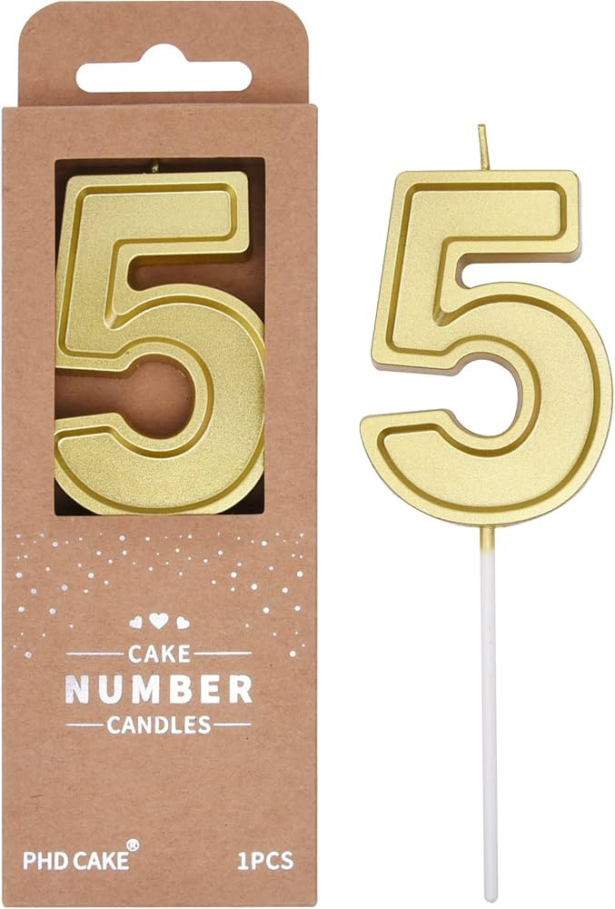 PHD CAKE 2.76 Inch Luxe Gold 5 Number Birthday Candles, Gold Number Candle, Cake Number Candles, ... | Amazon (US)