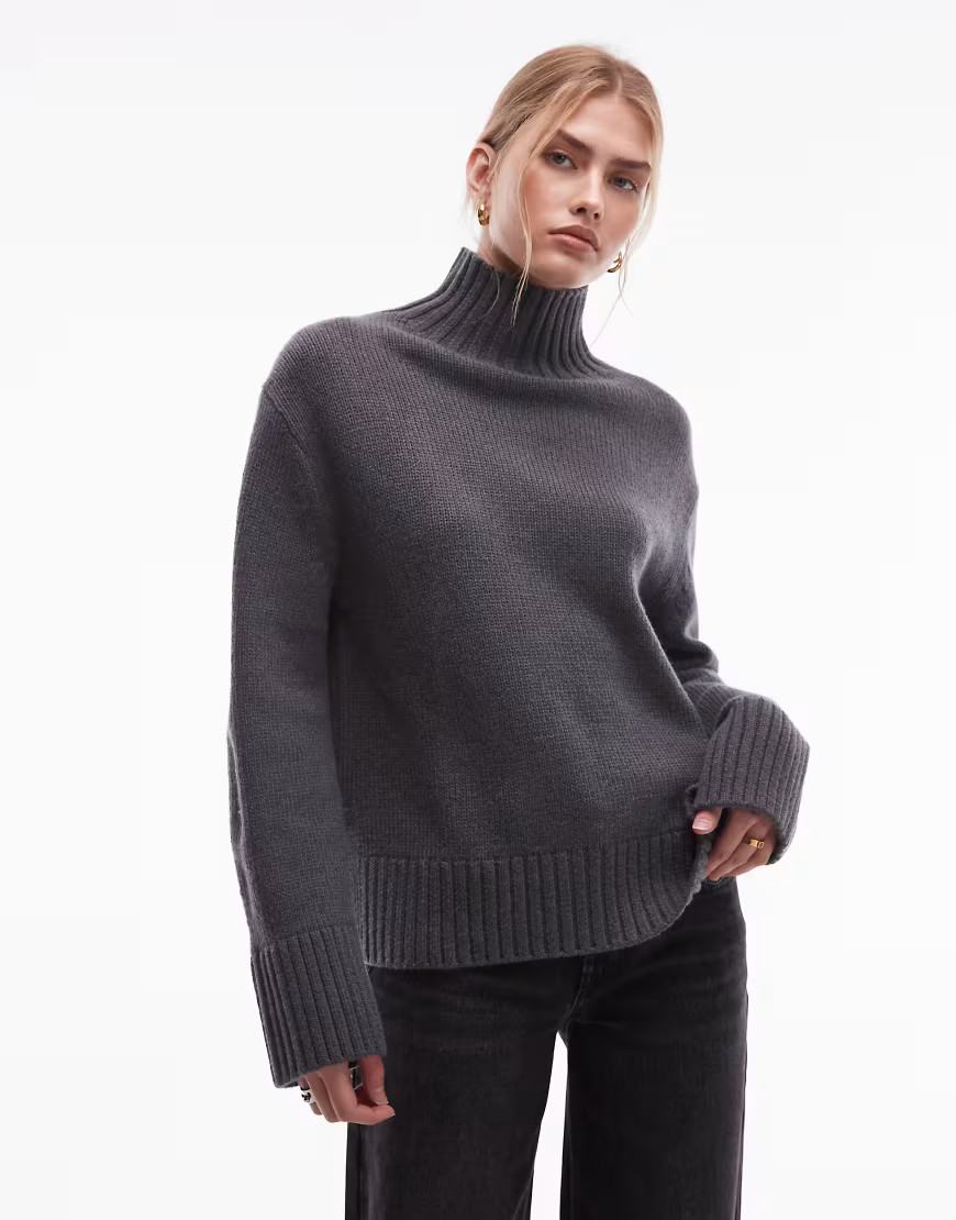 & Other Stories mohair rich and wool ribbed high turtle neck knit sweater in dark gray | ASOS (Global)