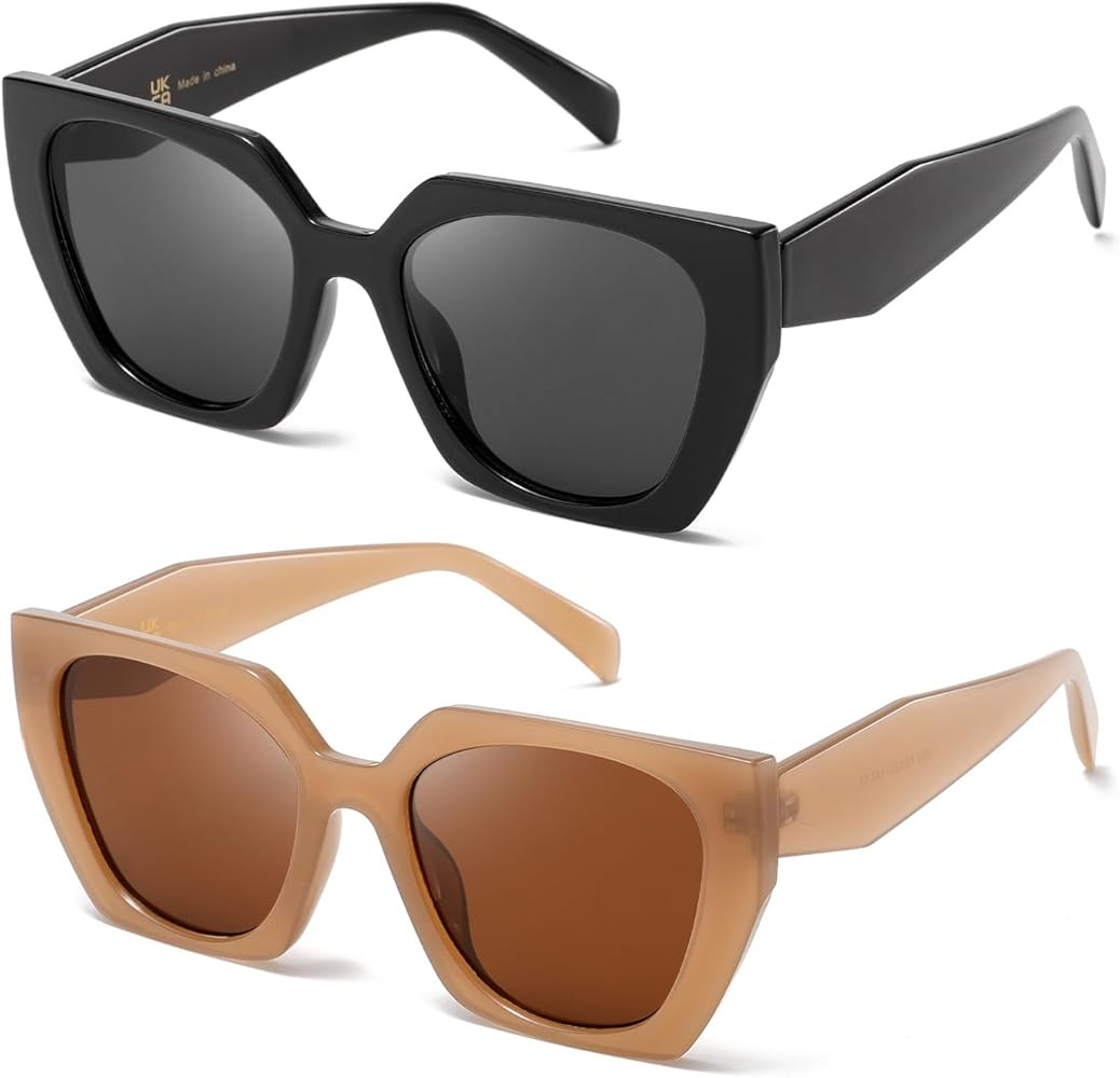 (2 PACK) Trendy Oversized Sunglasses Womens Big Square Cat eye Sun Glasses Lentes de sol para muj... | Amazon (US)