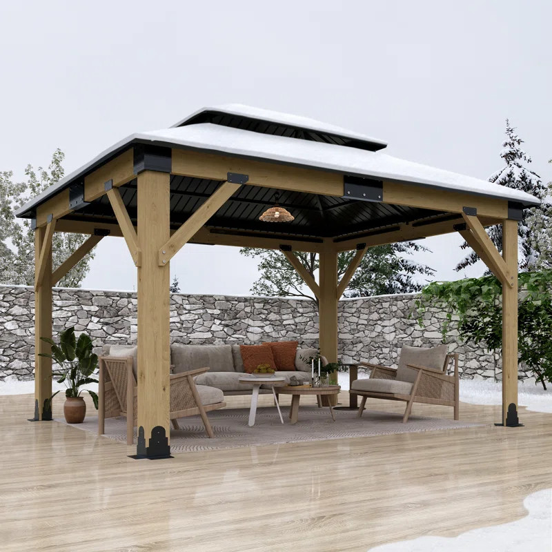 Outdoor Solid Wood Gazebo - Patio Galvanized Steel Hardtop Gazebo | Wayfair North America