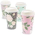 24 Pack Vintage Floral Paper Insulated Coffee Cups with Lids, 4 Designs, 16 Ounces | Amazon (US)