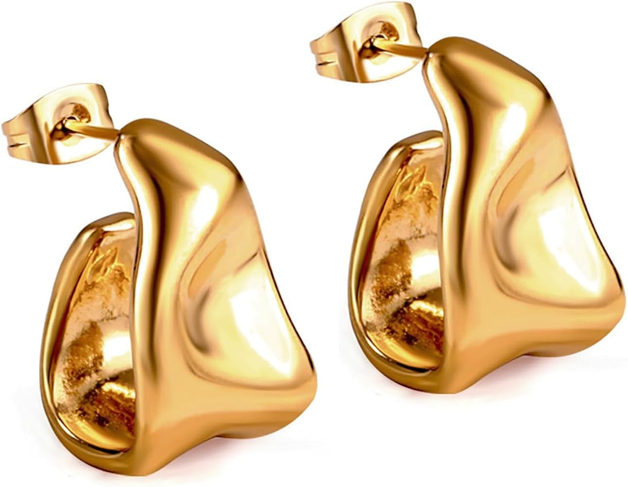 Gold Hammered Chunky Earrings Titanium Rectangle Statement Earrings for Women Teen Girls Ear Stud... | Amazon (US)