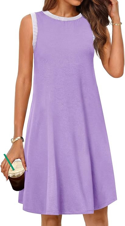 MEROKEETY Women's 2025 Summer Casual Sundress Beach Vacation Sleeveless Tank Crewneck Coverup Min... | Amazon (US)