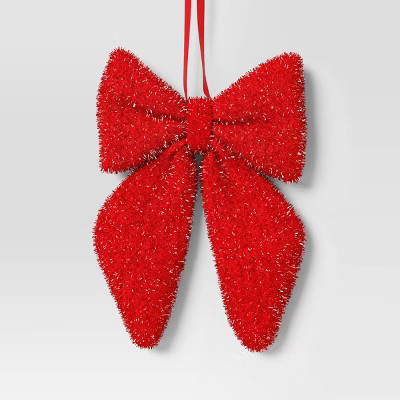 6.5" Christmas Tinsel Bow Ornament Red - Wondershop™ | Target