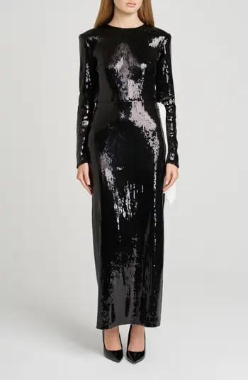 Charlize Sequin Side Bow Long Sleeve Maxi Dress | Nordstrom
