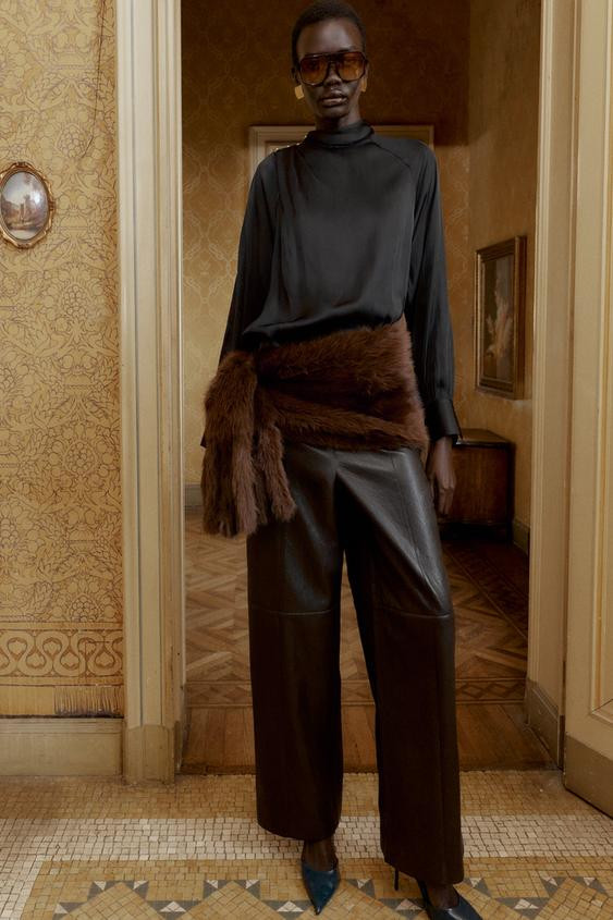 FAUX LEATHER STRAIGHT LEG PANTS | Zara US