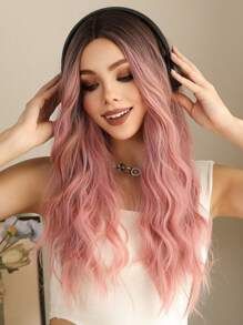24 Inch Pink Wigs For Women Dark Roots Pink Medium Part Long Curly Wigs Synthetic Heat Resistant ... | SHEIN