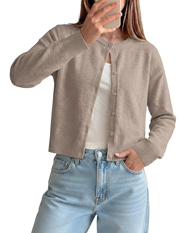 GRACE KARIN Cropped Cardigan Sweaters for Women Long Sleeve Crew Neck Open Front Jackets Y2K Fall... | Amazon (US)