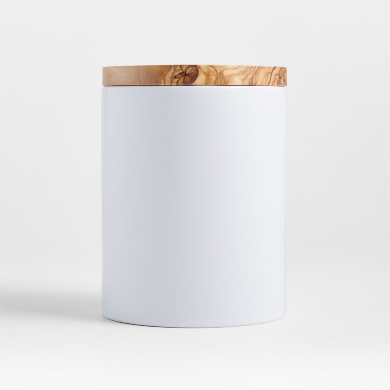 Medium Olivewood and Matte Ceramic Canister + Reviews | Crate & Barrel | Crate & Barrel