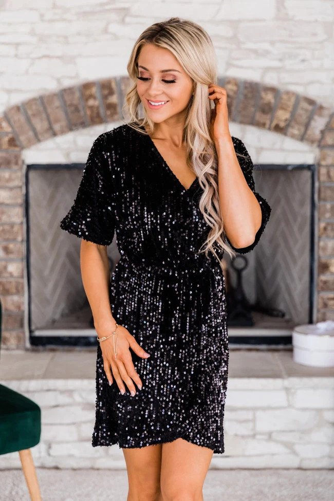 A Brilliant Heart Black Sequin Dress | The Pink Lily Boutique