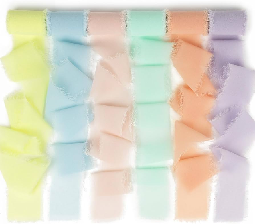 Pastel Macaron Chiffon Ribbon - 1.5 Inch x 3 Yds Colorful Frayed Silk Ribbon for Wedding Invitati... | Amazon (US)