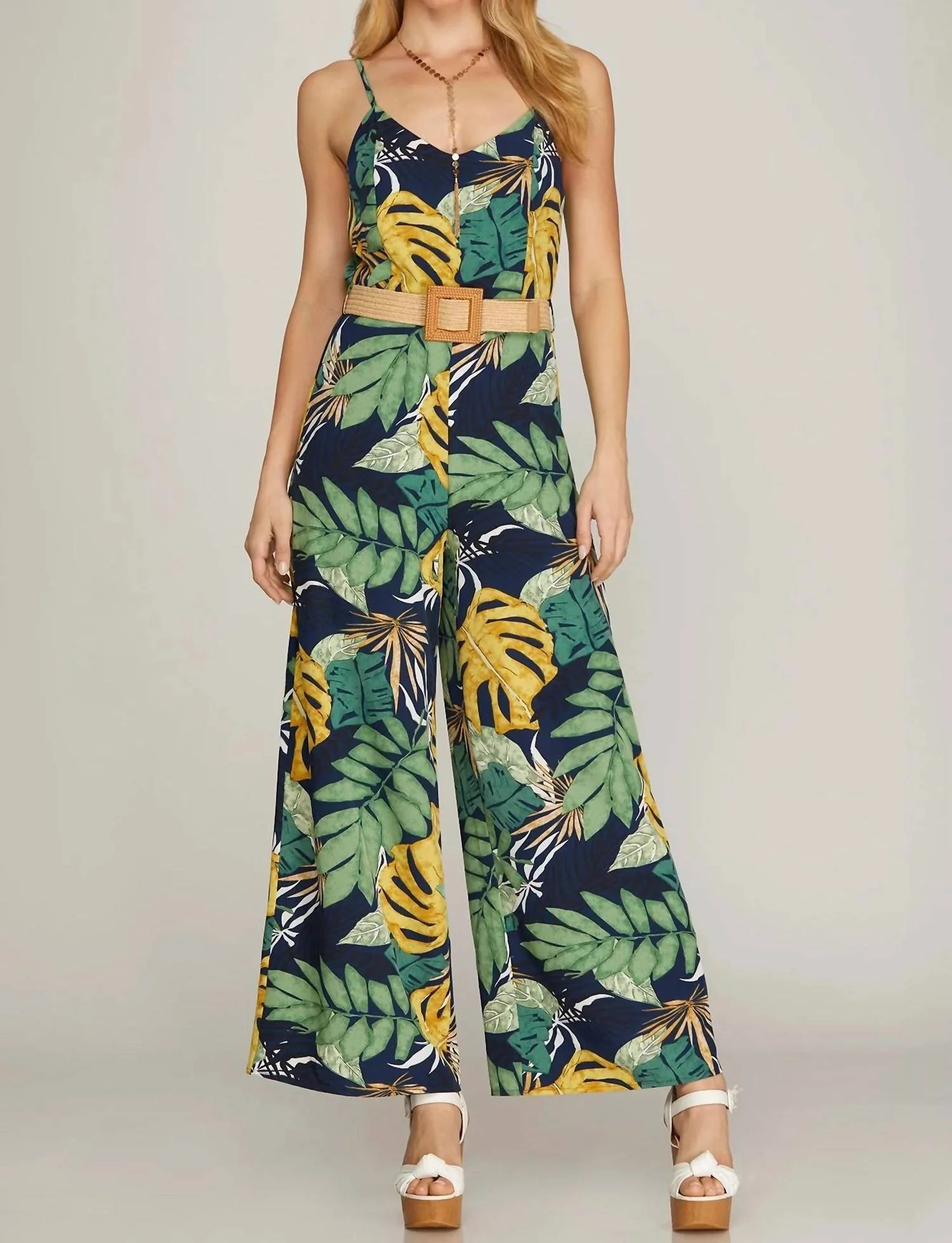 Tropical Print Jumpsuit In Navy | Shop Simon