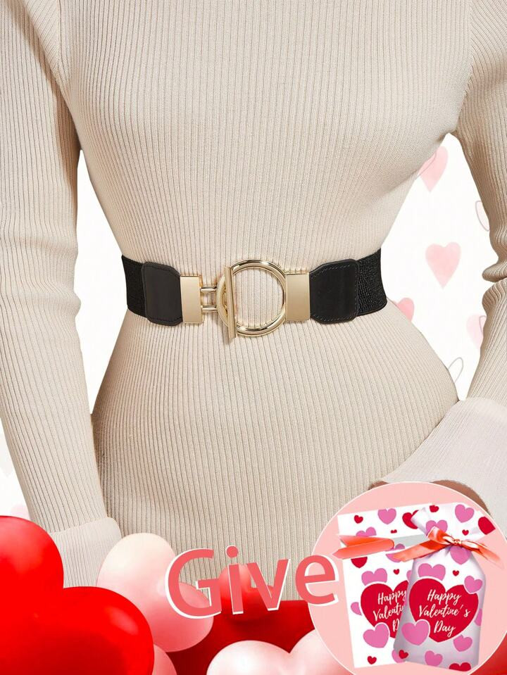 1pc Women's Valentine's Day Gift Bag Dress - Black Round Buckle, Golden & Champagne Buckles, Elas... | SHEIN