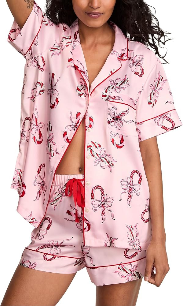 Victoria's Secret Satin Pajama Set, Short Sleeve Button Down Shirt & Shorts, Sleepwear for Women ... | Amazon (US)