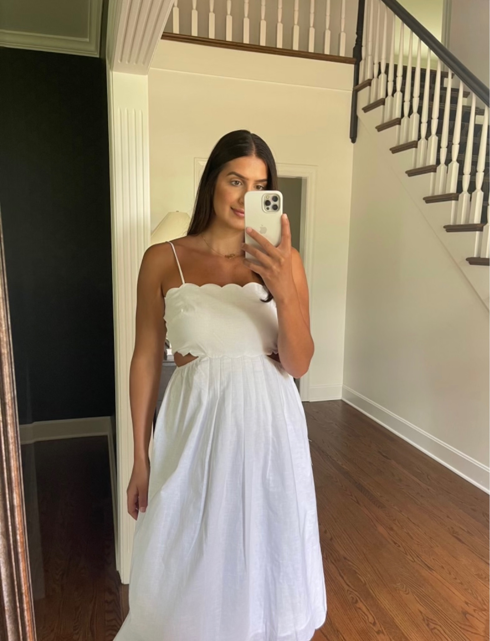 Bloomingdale’s- dress inspo- scalloped dress- white dress- summer dress- white summer dress- midi dress- gold earrings- jewelry inspo- gold necklace- gold jewelry- outfit inspo- mom outfit inspo- 

#LTKcurves #LTKSeasonal #LTKstyletip