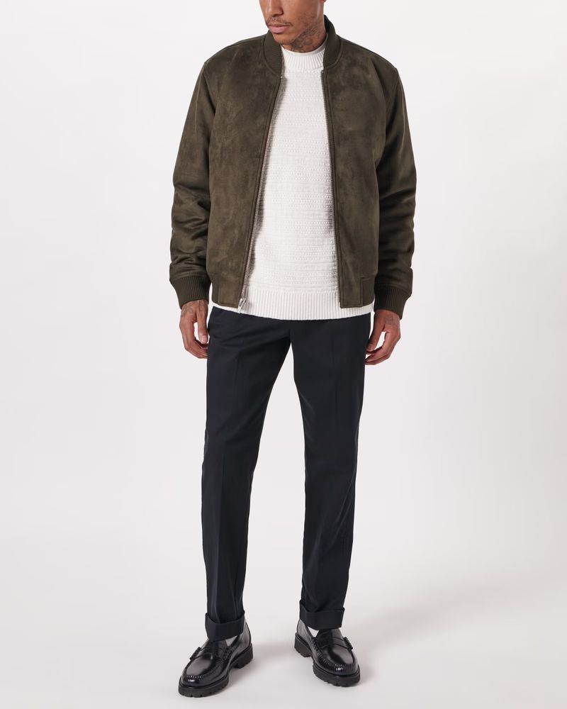 Men's Vegan Suede Bomber Jacket | Men's | Abercrombie.com | Abercrombie & Fitch (US)