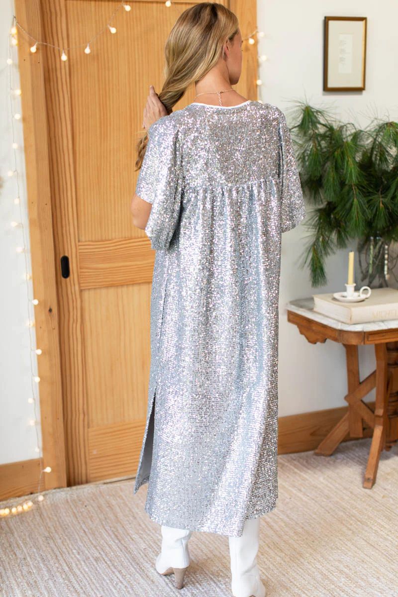 Marion Long Dress - Silver Sequin | Emerson Fry