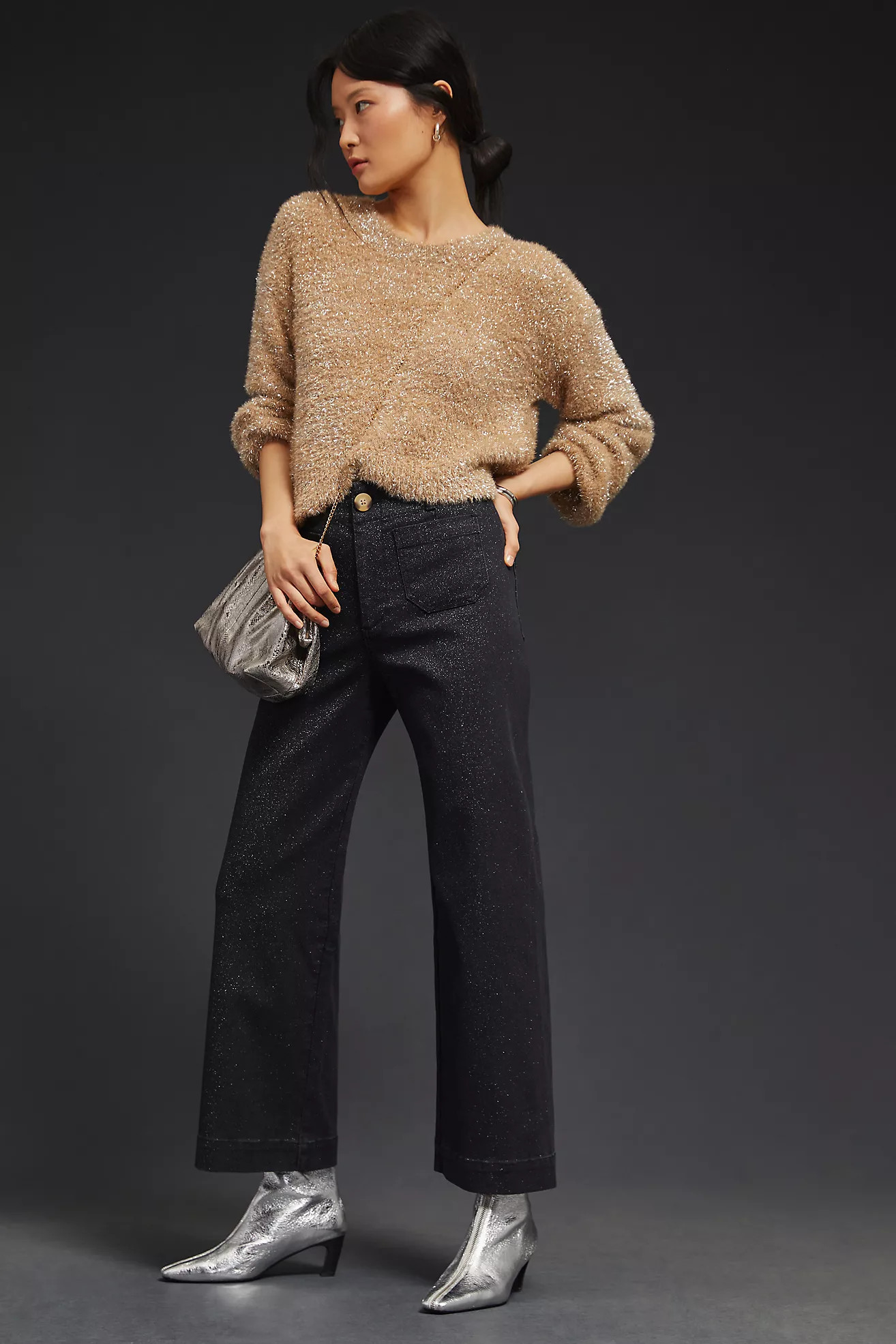 The Colette Cropped Wide-Leg Jeans by Maeve: Sparkle Edition | Anthropologie (US)