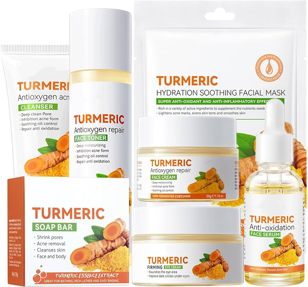 Turmeric Skin Care Set, 11 Pcs Turmeric Skin Care Kit, Skincare Set with Turmeric Face Wash, Turm... | Amazon (US)