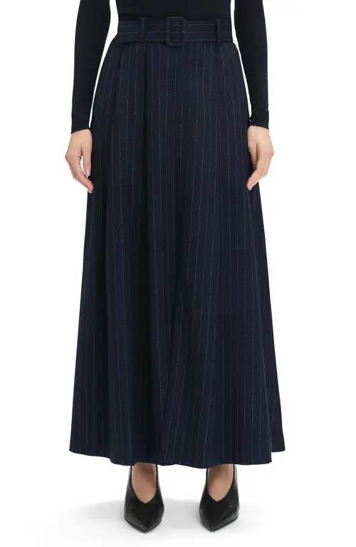 Favorite Daughter The Gabby Belted Pinstripe Maxi Skirt in Navy Pinstripe at Nordstrom, Size 6 | Nordstrom