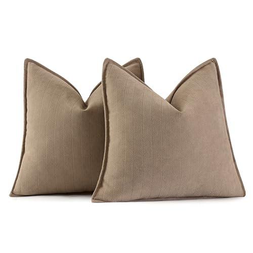 MIULEE Pack of 2 Coco Brown Decorative Pillow Covers 20x20 Inch Soft Chenille Luxurious Couch Throw Pillows Farmhouse Cushion Covers with Elegant Design for Sofa Bedroom Living Room Home Decor | Amazon (US)
