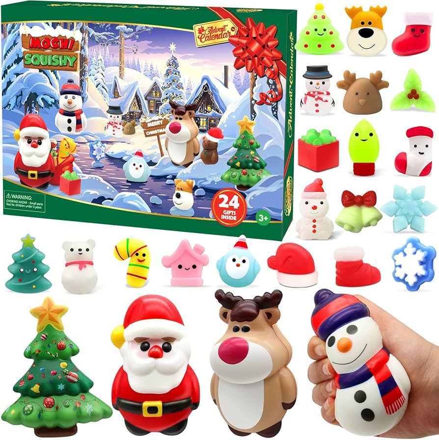 SURCVIO Christmas Advent Calendar 2023 with 4 Cute Jumbo and 20 Mochi Squishy Assorted Toys, 24 D... | Amazon (US)