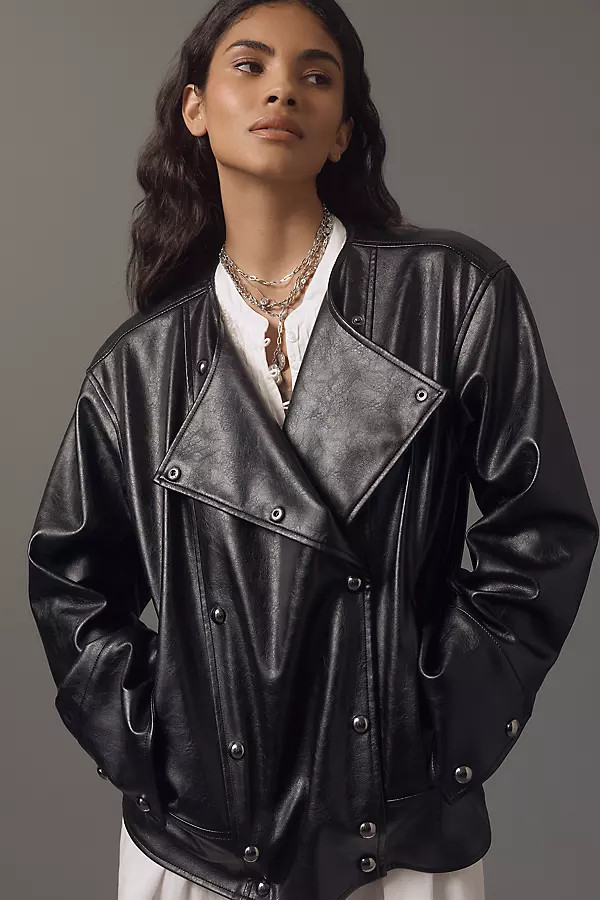 Faux Leather Asymmetric Snap Moto Jacket | Anthropologie (US)