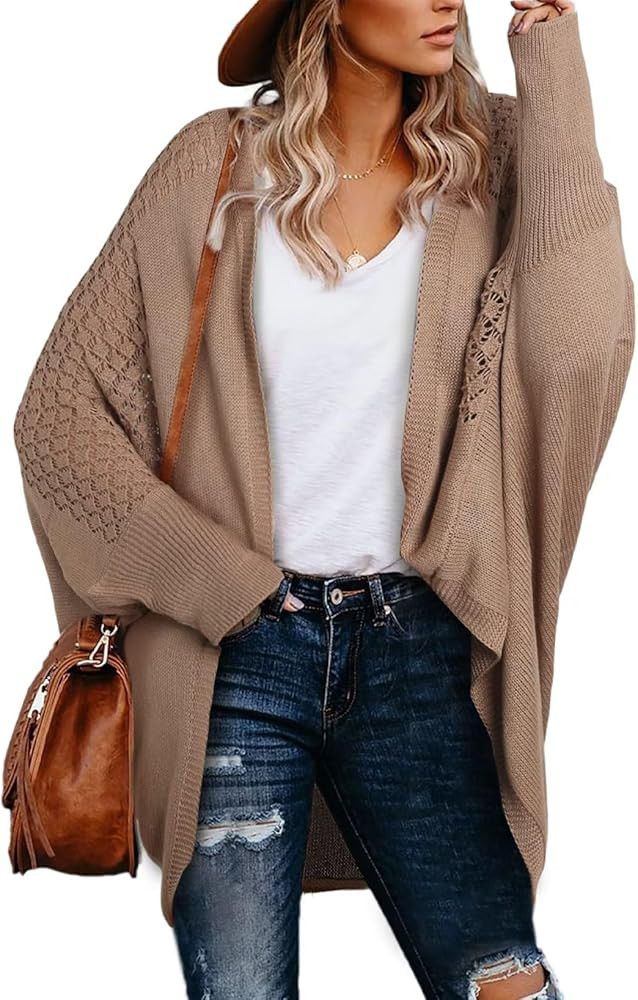 Astylish Womens Open Front Cardigan Sweater Hollow Out Drop Shoulder Crochet Knit Outerwear | Amazon (US)