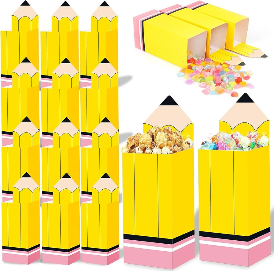 FOIMAS 12pcs Pencil Candy Boxes,Back to School Popcorn Treat Box Holder Pencil Shaped Gift Bags f... | Amazon (US)
