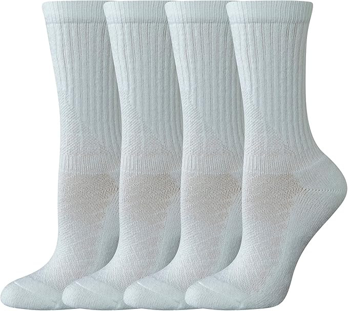 Amazon.com: Amazon Essentials Women's Cotton Cushioned Performance Work Crew Sock, 4 Pairs, White... | Amazon (US)